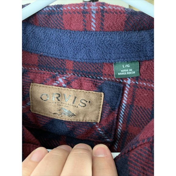 Orvis Shirt Jacket Mens L Red Black Flannel Button 100% Cotton Outdoors Casual - Picture 2 of 8